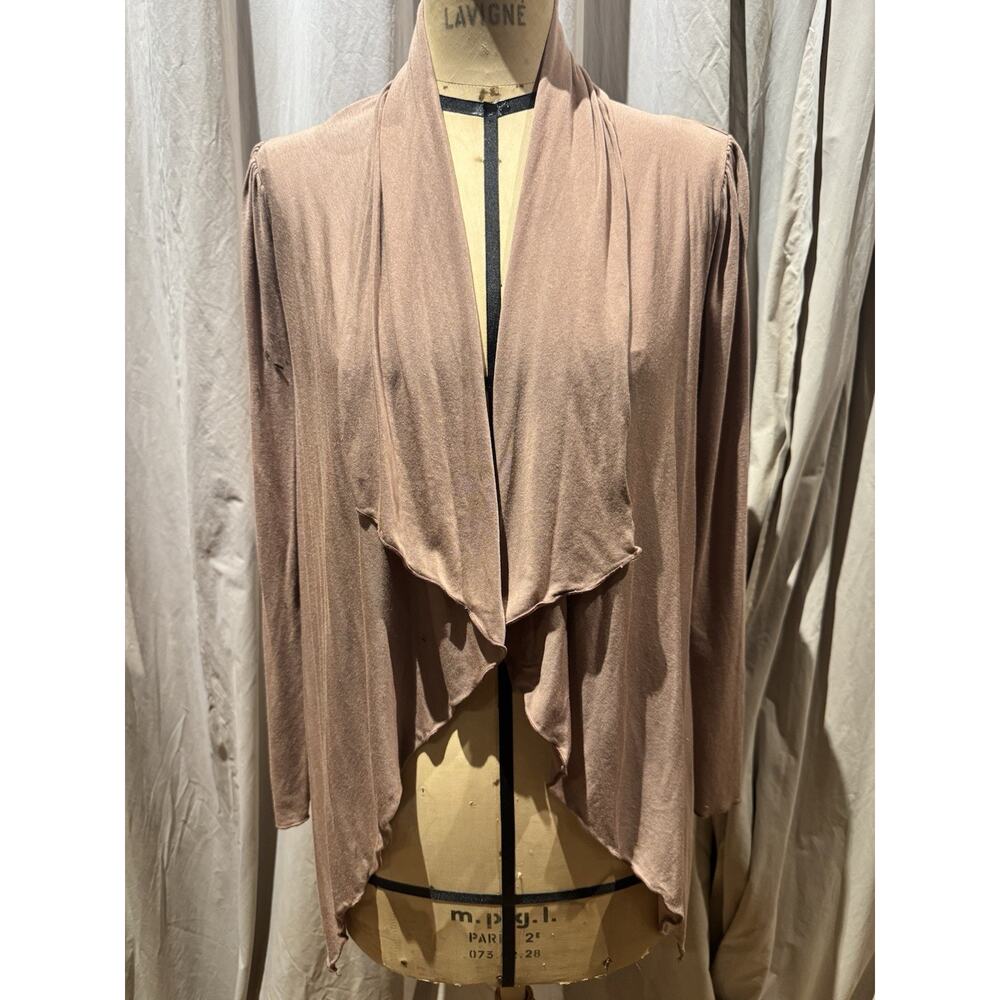 Ann Ferriday Mocha Mousse Italian Jersey Drape Beaded Cardigan M